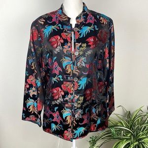 Chico’s, Plus Size Asian Silk Blend Blazer/Blouse Floral Design Sz 3 or Size 16